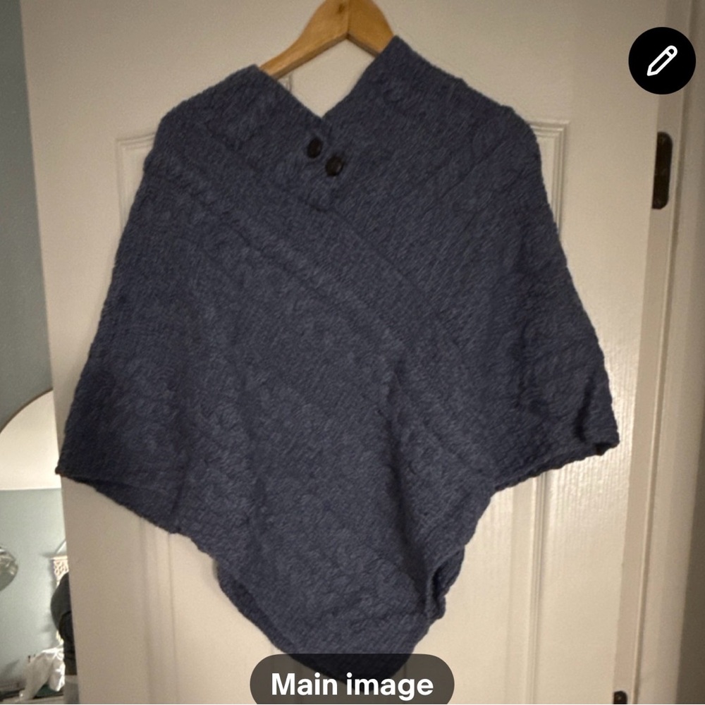Aran Blue Women's Sweater Poncho 100% Merlino wool Made in Ireland